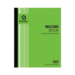 OLYMPIC 707 RECORD BOOK CARBONLESS TRIPLICATE 250 X 200MM 50 LEAF GREEN