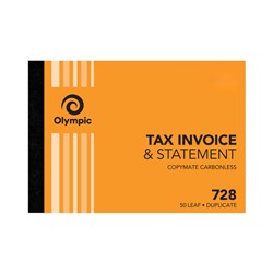 OLYMPIC 728 INVOICE/STATEMENT BOOK CARBONLESS DUPLICATE 210 X 148MM 50 LEAF ORANGE