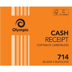 OLYMPIC 714 CASH RECEIPT BOOK CARBONLESS DUPLICATE 100 X 125MM 50 LEAF ORANGE