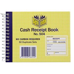 SPIRAX 504 CASH RECEIPT BOOK CARBONLESS 102 X 127MM 50 DUPLICATE SETS SIDE OPENING