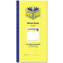 SPIRAX 551 MEMO BOOK CARBONLESS 2 PER PAGE 80 DUPLICATE SETS SIDE OPENING