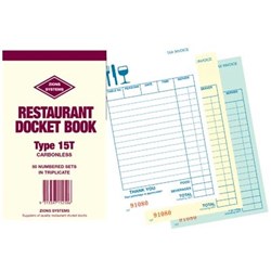 ZIONS 15T DOCKET BOOK CARBONLESS TRIPLICATE 165X95MM 50 SETS
