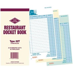 ZIONS 22T DOCKET BOOK CARBONLESS TRIPLICATE 200X100MM 25 SETS