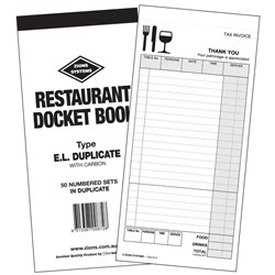 ZIONS ELD DOCKET BOOK DUPLICATE CARBON 200X100MM 25 SETS
