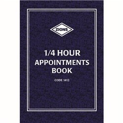 ZIONS 1412 APPOINTMENT BOOK A4 1/4HR 8AM TO 9PM 192 PAGE