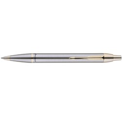 PARKER IM BALLPOINT PEN RETRACTABLE BRUSHED METAL GOLD TRIM STAINLESS STEEL HANGSELL