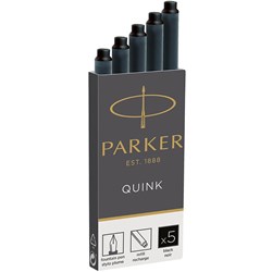 PARKER QUINK FOUNTAIN PEN INK REFILL LONG CARTRIDGE BLACK PACK OF 5