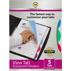MARBIG PROFESSIONAL SERIES DIVIDERS A4 5 VIEW TAB TRANSPARENT MULTI COLOUR