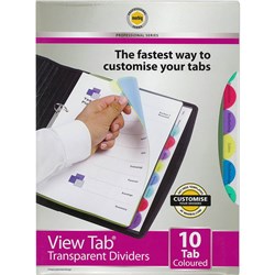 MARBIG PROFESSIONAL SERIES DIVIDERS A4 10 VIEW TAB TRANSPARENT MULTI COLOUR