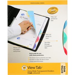 MARBIG PROFESSIONAL SERIES DIVIDERS A4 5 VIEW TAB EXTRA WIDE TRANSPARENT MULTI COLOUR