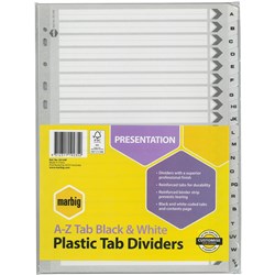 MARBIG PLASTIC INDICES & DIVIDERS A4 REINFORCED A-Z TAB BLACK