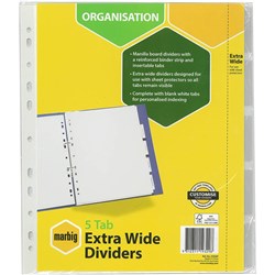 MARBIG MANILLA INDICES & DIVIDERS A4 EXTRA WIDE 5 TAB WHITE