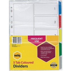 MARBIG PLASTIC INDICES & DIVIDERS A4 5 TAB MULTI COLOUR
