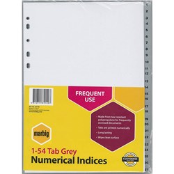 MARBIG PLASTIC INDICES & DIVIDERS A4 1-54 GREY