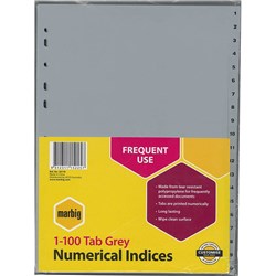 MARBIG PLASTIC INDICES & DIVIDERS A4 1-100 GREY