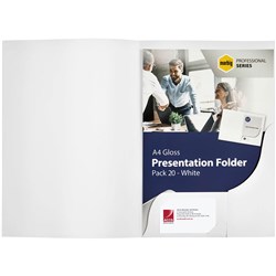MARBIG PROFESSIONAL SERIES PRESENTATION FOLDERS A4 GLOSS WHITE PACK OF 20