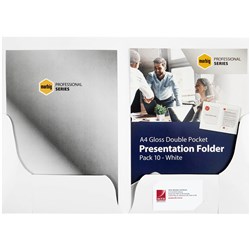 MARBIG PROFESSIONAL SERIES PRESENTATION FOLDERS A4 DOUBLE POCKET WHITE GLOSS PACK OF 10