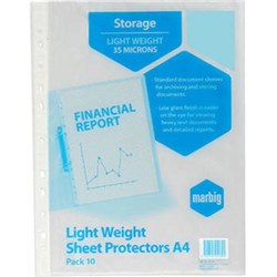 MARBIG SHEET PROTECTORS A4 ECONOMY LOW GLARE CLEAR PACK OF 10