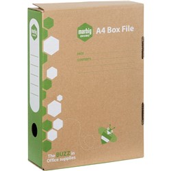 MARBIG ENVIRO STANDARD BOX FILE A4 80MM SPRING FITTED KRAFT