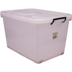 ITALPLAST 90 LITRE PLASTIC STORAGE BOX WITH LID AND ROLLERS CLEAR