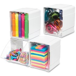 DEFLECTO INTERLOCKING TILT BIN WHITE, 4 UNITS COMBINED PACK OF 4