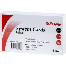 ESSELTE RULED SYSTEM CARDS 127 X 76MM WHITE PACK OF 100