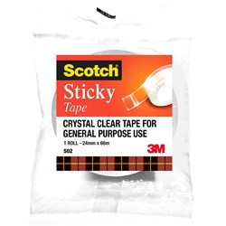 SCOTCH 502 STICKY TAPE CRYSTAL CLEAR 24MMX 66M