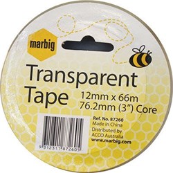 MARBIG OFFICE TAPE 12MM X 66M 76.2MM CORE CLEAR