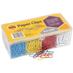 MARBIG PAPER CLIPS LARGE VINYL COATED 33MM ASSORTED COLOURS BOX OF 800