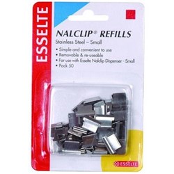 ESSELTE NALCLIP REFILLS SMALL STAINLESS STEEL 15 SHEET CAPACITY PACK OF 50 SILVER
