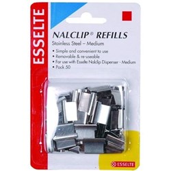 ESSELTE NALCLIP REFILLS MEDIUM STAINLESS STEEL 40 SHEET CAPACITY PACK OF 50 SILVER