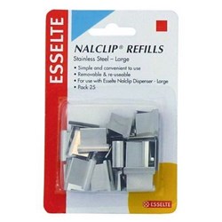 ESSELTE NALCLIP REFILLS LARGE STAINLESS STEEL 60 SHEET CAPACITY PACK OF 25 SILVER