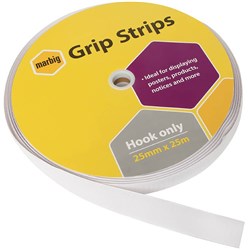 MARBIG GRIP STRIP FASTENER HOOK ONLY 25MM X 25M ROLL WHITE