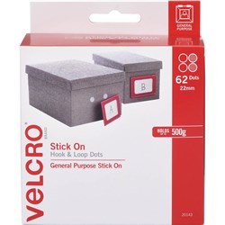 VELCRO  BRAND STICK ON HOOK & LOOP 22MM 62 DOTS WITH DISPENSER WHITE