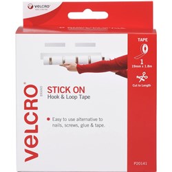 VELCRO  BRAND STICK ON HOOK & LOOP 19MM X 1.8M STRIP WITH DISPENSER WHITE