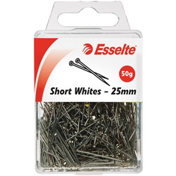 ESSELTE SHORT WHITES DRESS MAKER PINS 25MM 50 GRAMS