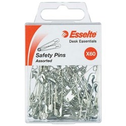 ESSELTE SAFETY PINS ASSORTED SIZES SILVER PACK OF 60