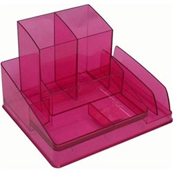 ITALPLAST DESK ORGANISER TRANSLUCENT TINTED PINK
