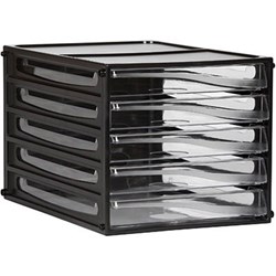 ESSELTE DESKTOP FILING CABINET 5 CLEAR DRAWERS BLACK SHELL