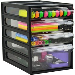 ITALPLAST 4 DRAWER OFFICE ORGANISER CABINET 255L X 165W X 230MMH BLACK