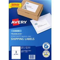 AVERY SHIPPING LASER & INKJET WHITE L7155 200.7X93.1MM 3UP 300 LABELS 100 SHEETS