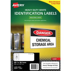 AVERY IDENTIFICATION LASER HEAVY DUTY WHITE L7063 99.1X38.1MM 14UP 350 LABELS