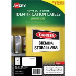 AVERY IDENTIFICATION LASER HEAVY DUTY WHITE L7060 63.5X38.1MM 21UP 25 LABELS