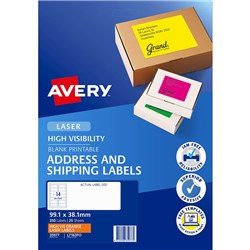 AVERY HIGH VISIBILITY SHIPPING LASER LABELS ORANGE L7163FO 99.1X38.1MM 14UP 350 LABELS