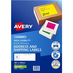 AVERY HIGH VISIBILITY SHIPPING LASER FLUORO GREEN L7162FG 99.1X34MM 16UP 400 LABELS