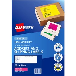 AVERY HIGH VISIBILITY SHIPPING LASER FLUORO PINK L7162FP 99.1X34MM 16UP 400 LABELS