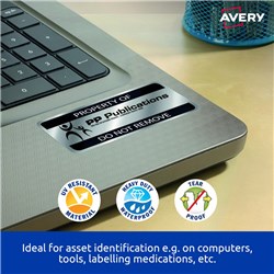 AVERY HEAVY DUTY LASER LABELS ASSET TAGS SILVER L6008 25.4X10 MM 189UP 3780 LABELS