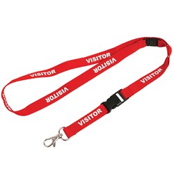 REXEL PRE-PRINTED ID LANYARDS VISITOR WITH BREAKAWAY SAFETY CLIP RED PACK OF 5
