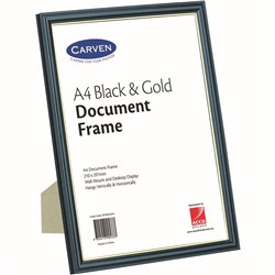 CARVEN CERTIFICATE FRAME A4 WALL MOUNTABLE BLACK AND GOLD