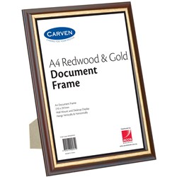 CARVEN CERTIFICATE FRAME A4 WALL MOUNTABLE REDWOOD AND GOLD